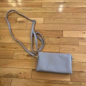 Kedzie Crossbody Periwinkle Blue Pebbled Vegan Leather Double Zip Bag Clutch